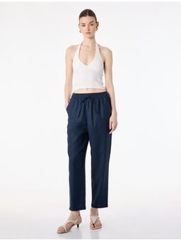 Koton - Navy Blue Carrot Fit Linen Pant