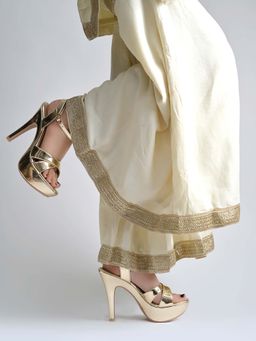 Shoetopia - Women Glamorous Metallic Gold Platform Heels