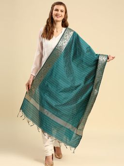 Dupatta Bazaar - Womens Green Checked Banarasi Silk Dupatta