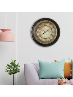 HomeTown - Aristo World Map Antique Wall Clock, Diameter 60Cm In Black Colour