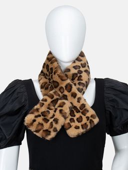 Kazo - Leopard Print Faux Fur Scarf-Multi-Color