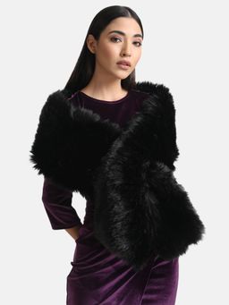 Kazo - Faux Fur Long Heavy Scarf-Black
