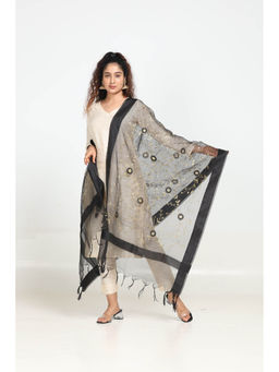 Hella Fashions - Black Chanderi Floral Dupatta