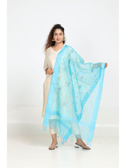 Hella Fashions - Blue Chanderi Floral Dupatta