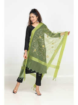 Hella Fashions - Green Chanderi Floral Dupatta