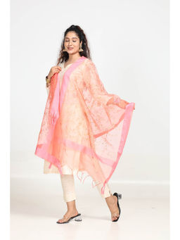 Hella Fashions - Peach Chanderi Floral Dupatta