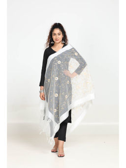 Hella Fashions - White Chanderi Floral Dupatta