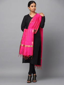 Hella Fashions - Pink Banarasi Woven Dupatta