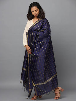 Hella Fashions - Navy Blue Banarasi Woven Dupatta