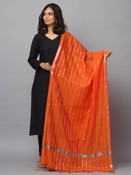 Hella Fashions - Orange Banarasi Woven Dupatta