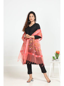 Hella Fashions - Pink Organza Floral Dupatta