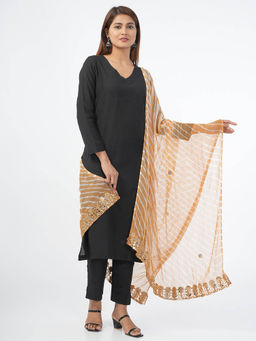 Hella Fashions - Brown Chiffon Tie & Dye Dupatta