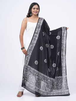 Hella Fashions - Black Cotton Printed Dupatta
