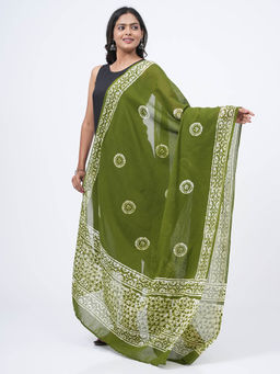 Hella Fashions - Green Cotton Printed Dupatta