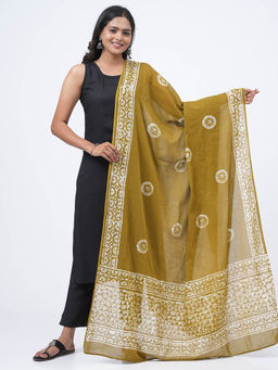 Hella Fashions - Olive Cotton Printed Dupatta