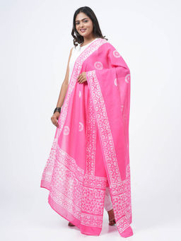 Hella Fashions - Pink Cotton Printed Dupatta