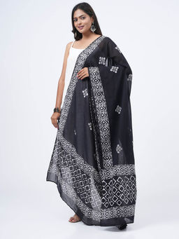 Hella Fashions - Black Cotton Printed Dupatta
