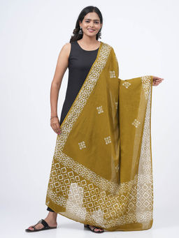 Hella Fashions - Olive Cotton Printed Dupatta