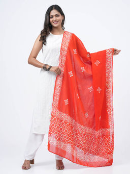 Hella Fashions - Orange Cotton Printed Dupatta