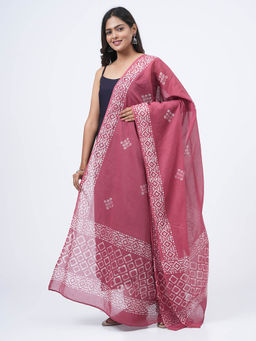 Hella Fashions - Pink Cotton Printed Dupatta