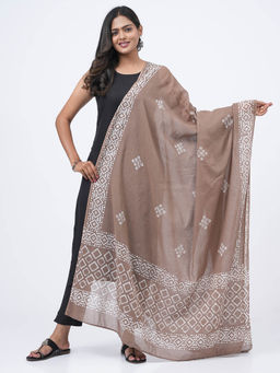 Hella Fashions - Beige Cotton Printed Dupatta