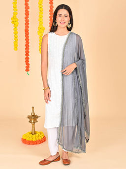 Hella Fashions - Grey Chiffon Embellished Dupatta