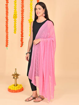 Hella Fashions - Pink Chiffon Embroidered Dupatta