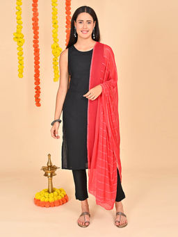 Hella Fashions - Red Chiffon Embroidered Dupatta