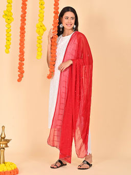 Hella Fashions - Red Chiffon Embroidered Dupatta