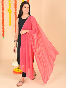 Hella Fashions - Coral Chiffon Embellished Dupatta