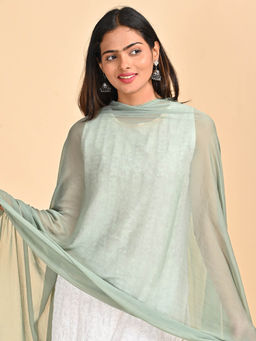 Hella Fashions -
                  Green Chiffon Solid Dupatta - 1