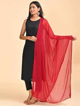 Hella Fashions - Red Chiffon Solid Dupatta