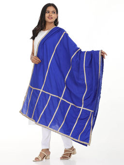 Hella Fashions - Blue Silk Embroidered Dupatta