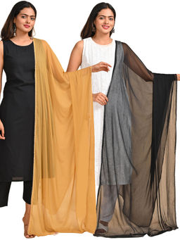 Hella Fashions - Multi-Color Chiffon Solid Dupattas (Pack of 2)