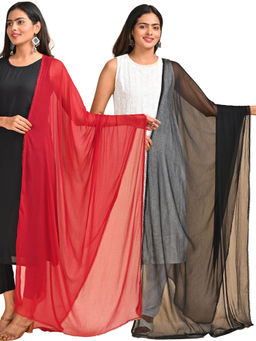 Hella Fashions - Multi-Color Chiffon Solid Dupattas (Pack of 2)
