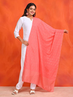Hella Fashions - Coral Chanderi Woven Dupatta