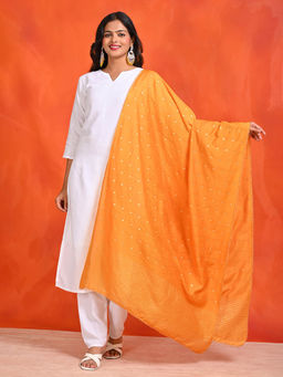 Hella Fashions - Mustard Chanderi Woven Dupatta