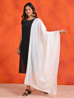 Hella Fashions - White Chanderi Woven Dupatta