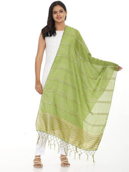 Hella Fashions - Green Viscose Rayon Stripes Dupatta