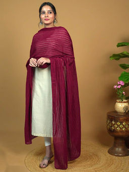 Hella Fashions - Maroon Cotton Stripes Dupatta