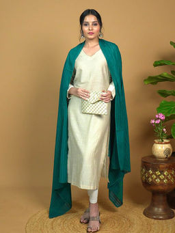 Hella Fashions - Green Cotton Stripes Dupatta
