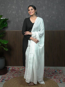 Hella Fashions - White Cotton Stripes Dupatta