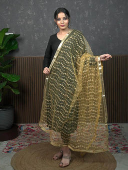 Hella Fashions - Gold Net Embroidered Dupatta