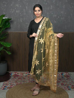 Hella Fashions - Gold Net Embroidered Dupatta