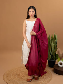 Hella Fashions - Maroon Net Solid Dupatta