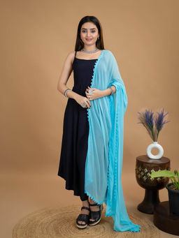 Hella Fashions - Blue Chiffon Solid Dupatta