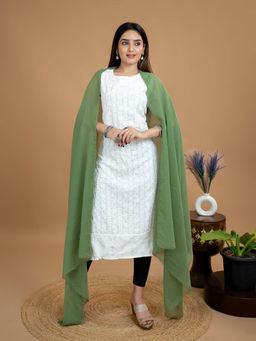 Hella Fashions - Green Cotton Solid Dupatta