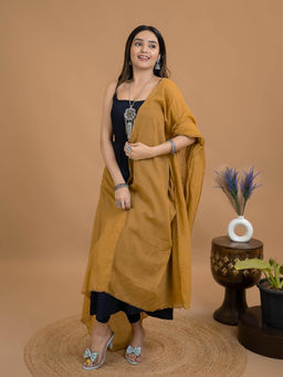 Hella Fashions - Khaki Cotton Solid Dupatta