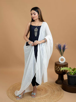 Hella Fashions - White Cotton Solid Dupatta