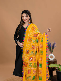 Hella Fashions - Yellow Cotton Embroidered Dupatta